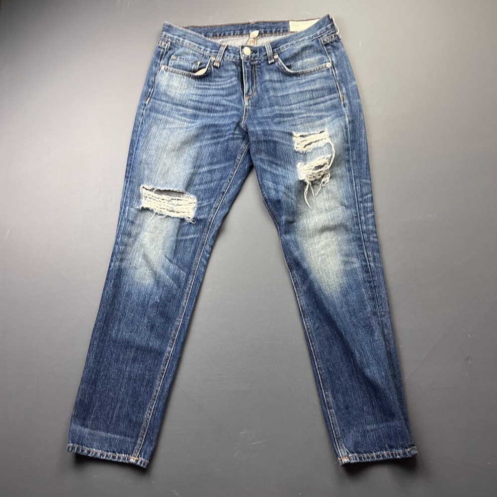 Rag & Bone Women Size 26 Blue Denim Boyfriend Fit Jeans Distressed Faded Barneys